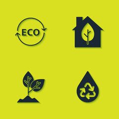 Set Label for eco healthy food, Recycle clean aqua, Plant and Eco friendly house icon. Vector