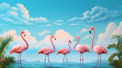 A group of flamingos standing next to each other