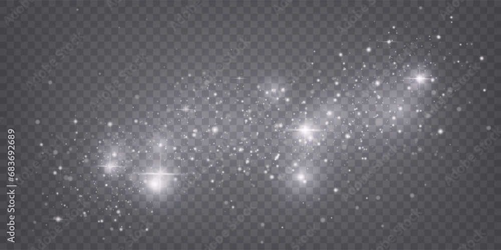 Poster light particle. white bokeh glitter, magic spark silver effect, star glow and shine, dust shimmer. m