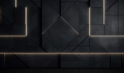 Dark, Concrete wall background, with integrated White light strips. Geometric Tech Wallpaper with Illuminated, Futuristic, 3D Blocks. 3D render, Generative AI