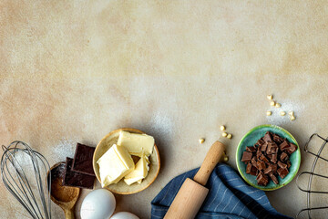 ingredients for baking cookies on a light background