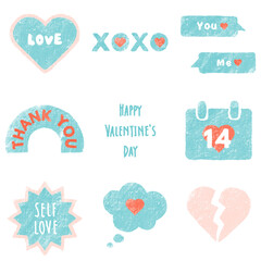 バレンタインに使えるメッセージとあしらいのイラストセット（ブルー）