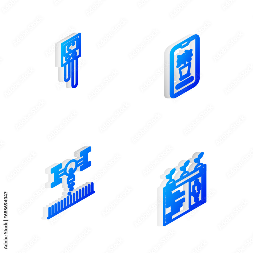 Poster set isometric line smart control farming system, temperature and humidity sensor, with drone and tec