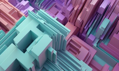 Pastel Colored Tech Background with a Geometric 3D Structure. Clean, Stepped design with Extruded Futuristic Forms. 3D Render, Generative AI