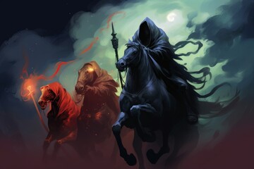 Digital illustration painting design style the four horsemen The Four Horsemen of the Apocalypse, Generative AI - obrazy, fototapety, plakaty
