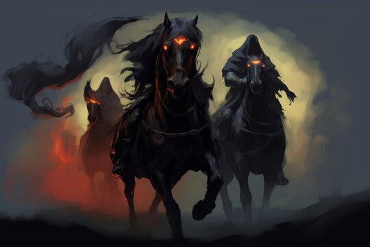Digital illustration painting design style the four horsemen The Four Horsemen of the Apocalypse, Generative AI