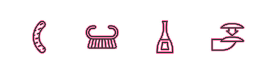 Set line Nail file, Bottle of nail polish, Pedicure brush or grater and False nails icon. Vector