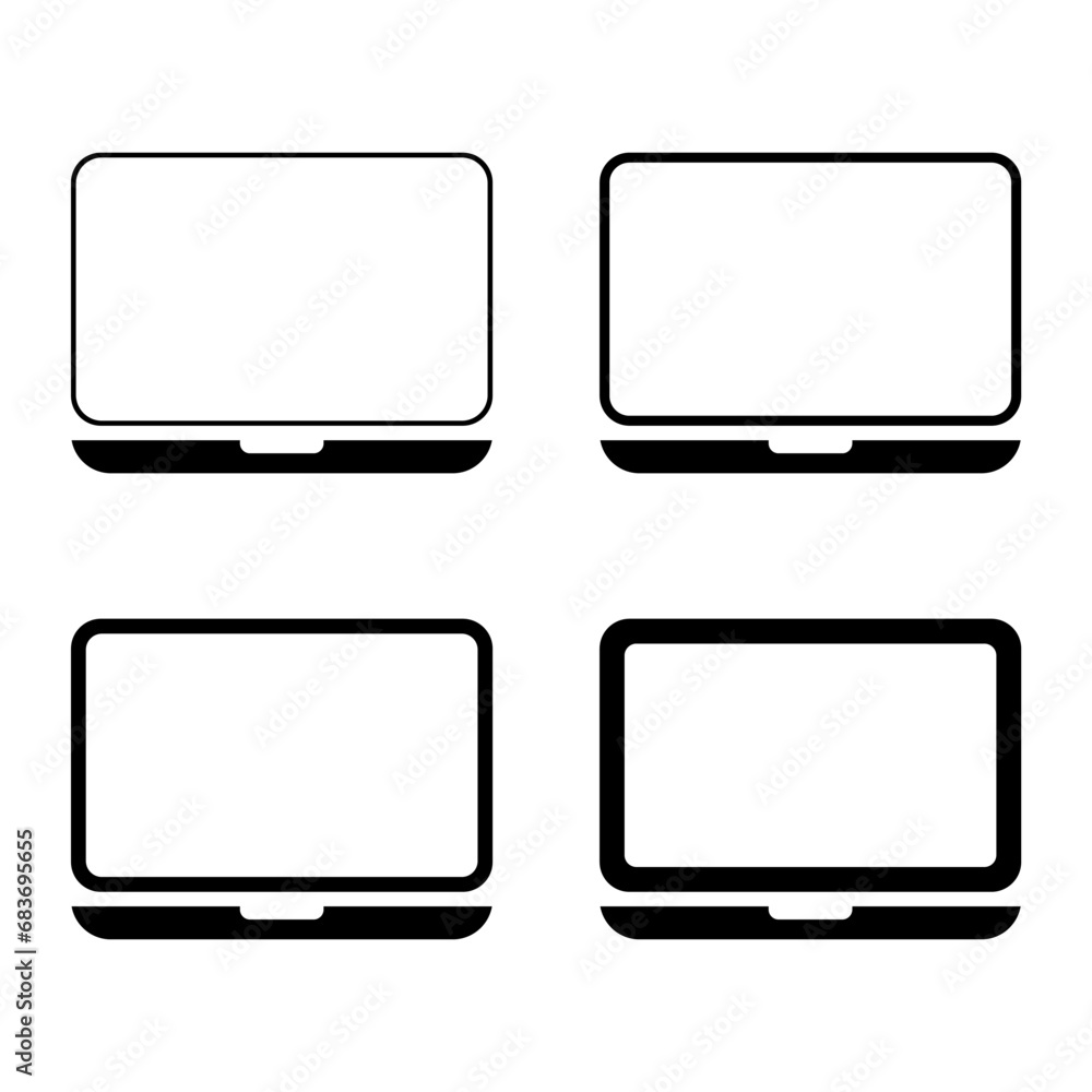 Poster set of laptop flat web icon, notebook computer technology symbol , blank display vector illustration