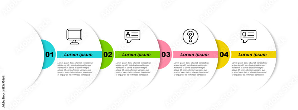 Poster set line computer monitor, speech bubbles with answer, question and . business infographic template.
