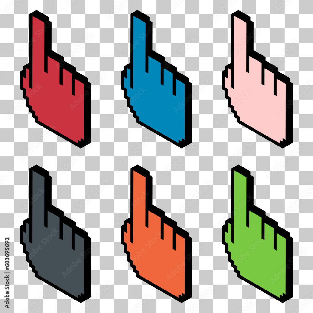 Aufkleber set of finger ixometric pixel, web cursor click mouse symbol, computer pointer vector illustration