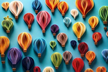 Whimsical  Air Balloons with a gradient background representing the changing hues of the atmosphere. - obrazy, fototapety, plakaty