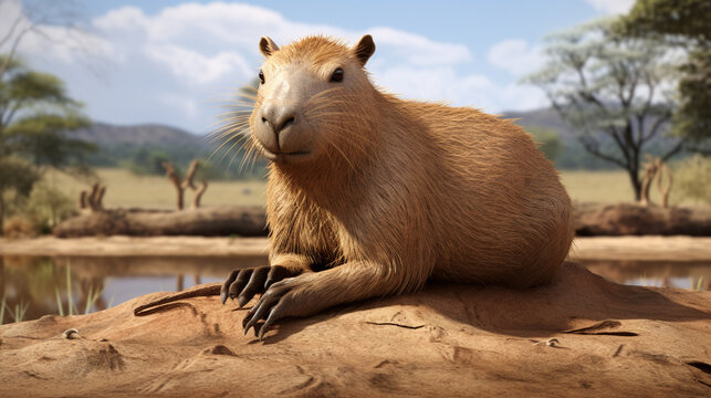 Capybara resting on the ground. generative ai
