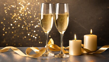 Toasting scene with two champagne glasses