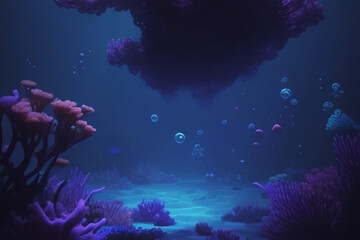 Obraz na płótnie Canvas Sublime Seabed: Beautiful Bubbles and Purple Coral Bathed in Gentle Underwater Light
