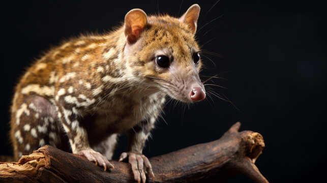 Close up view of a Quoll on the trunk. Close up view of a Quoll . generative ai