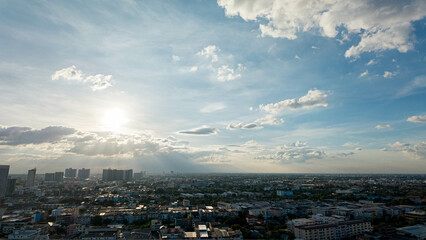 blue sky cloud white background building city skyscraper urban travel business downtown view...