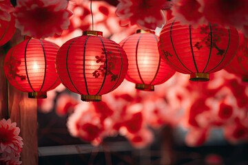 Chinese lanterns. Japanese asian new year red lamps festival Chinese New Year Lanterns