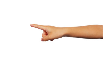 Little boy's hands are making gestures on a white background