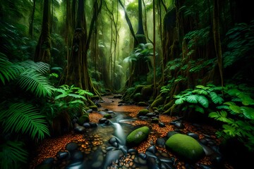 Beautiful rain forest at ang ka nature trail , 8k , hd.   - obrazy, fototapety, plakaty