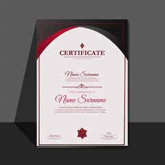 A  certificate with vector clean style black and maroon color modern certificate card template