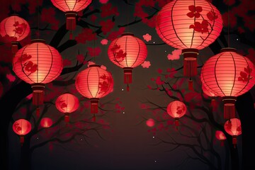 Chinese lanterns. Japanese asian new year red lamps festival Chinese New Year Lanterns - obrazy, fototapety, plakaty