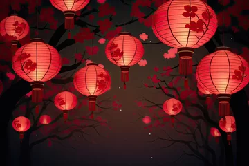 Zelfklevend Fotobehang Chinese lanterns. Japanese asian new year red lamps festival Chinese New Year Lanterns © PinkiePie