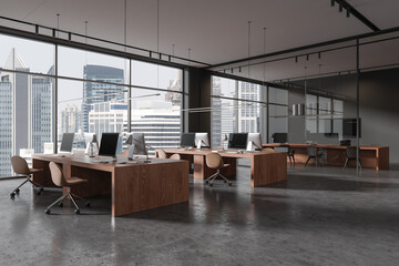 Gray open space office and board room interior