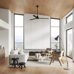 Foto op Plexiglas Luxury living room interior with lounge zone, decoration and panoramic window © ImageFlow