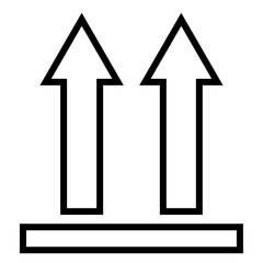 Simple outline graphic of two upward-pointing arrows with a base line,  packaging symbol indicating that the contents should be kept upright.