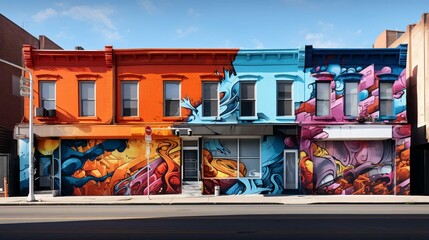 a colorful building with graffiti - Powered by Adobe