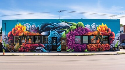 Naklejka premium a colorful building with graffiti