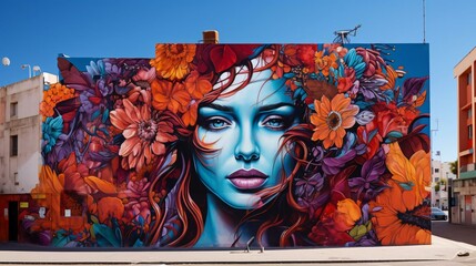 a mural of a person with flowers