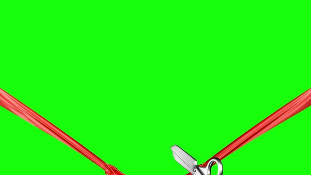scissors cutting red ribbon grand opening ceremony event isolated with greenscreen 4K
