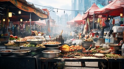 a street market with many food