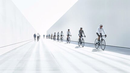 Fototapeta na wymiar a group of people riding bikes on a bridge