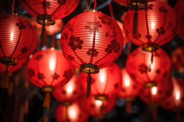 Obraz premium Chinese lanterns. Japanese asian new year red lamps festival Chinese New Year Lanterns