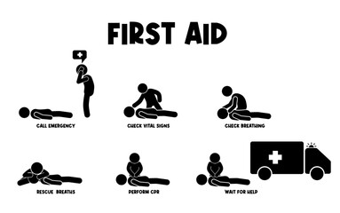 First aid icon set. Simple set of first aid vector icons for web design on white background