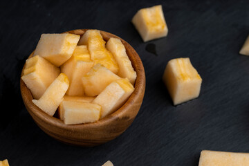 sliced sweet yellow melon, close up
