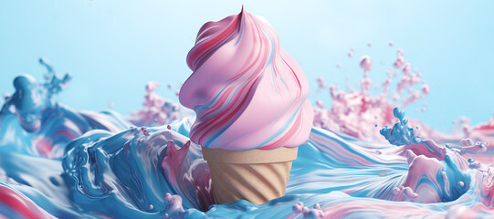 splash of colorful ice cream cone, vanilla blue, strawberry 2