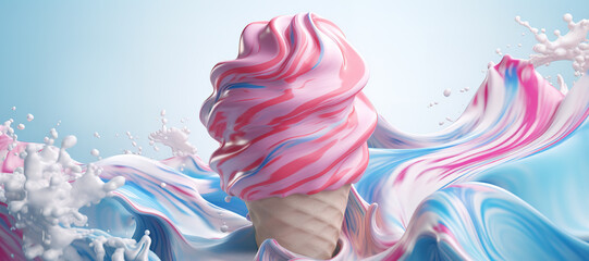 splash of colorful ice cream cone, vanilla blue, strawberry 1