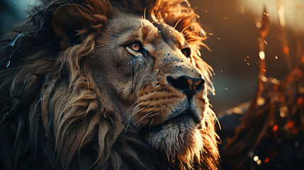 Naklejka premium Lion Head Close Up Blurry Background