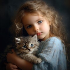 a photo of a cute little girl with little kitty,