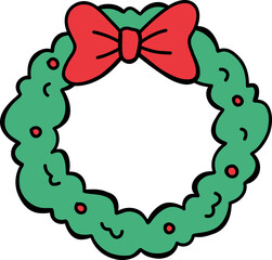 Cute Christmas Wreath Berries Decorate Front Door Cartoon Isolated