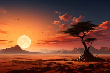 Foto op Plexiglas Africa background, giraffe in the savannah, tree in the savannah © fadi