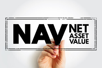 NAV Net Asset Value - company's total assets minus its total liabilities, acronym text stamp - obrazy, fototapety, plakaty