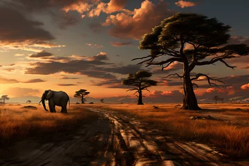  Africa background, giraffe in the savannah, tree in the savannah © fadi