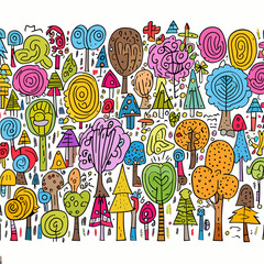 Whispers of the Canopy: Kids Crayon-Drawn Patterns Unveiling the Varied Beauty of Trees
