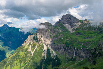 Fototapeta premium Mountain tour to the Tobermann summit in Vorarlberg Austria from Schoppernau