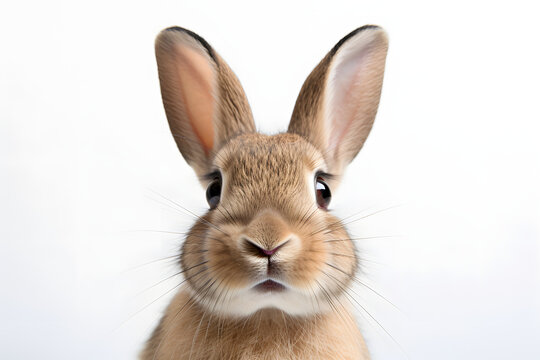 An endearing image capturing the charm of a rabbit tilting its head while curiously looking closely at the camera lens