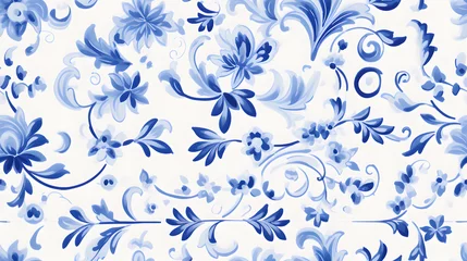 Poster Seamless blue and white porcelain tile texture with traditional motifs © Matthias